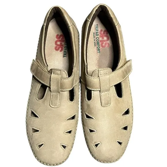 SAS Roamer Shoes Womens 10 Beige Moccasin Leather Slip On Adjustable Comfort