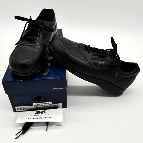 SAS Shoes Mens 11 Black Leather Timeout Tripad Comfort Padded Tongue Lace Up USA