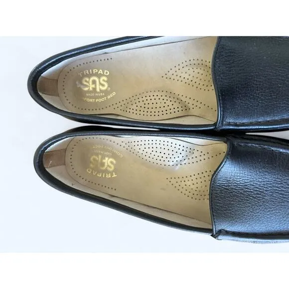 SAS Simplify Black Leather Loafer Slip Ons Moccasin Comfort Shoes size 8.5 M
