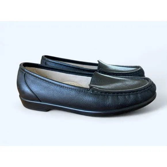SAS Simplify Black Leather Loafer Slip Ons Moccasin Comfort Shoes size 8.5 M
