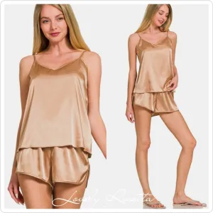 Satin Cami &amp; Shorts Two-Piece Lounge Set