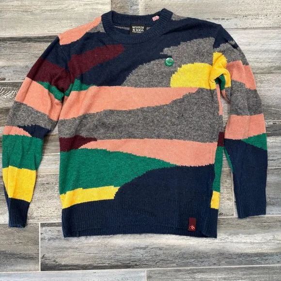 Scotch &amp; Soda Womens Wool Sweater Geometrical Colors Wool Blend Comfie Warm M