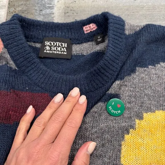 Scotch &amp; Soda Womens Wool Sweater Geometrical Colors Wool Blend Comfie Warm M
