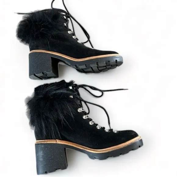 Sigerson Morrison Nalia Black Leather Goat Raccoon Fur Hiking Boots Size 40 (9)