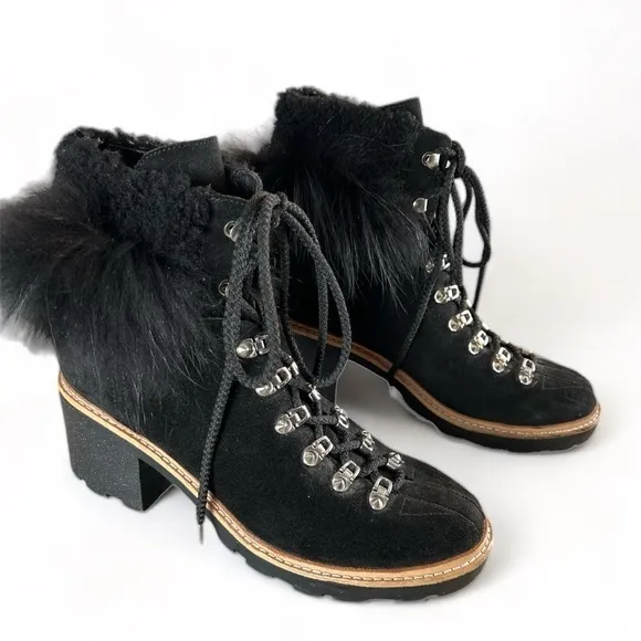 Sigerson Morrison Nalia Black Leather Goat Raccoon Fur Hiking Boots Size 40 (9)