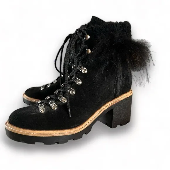 Sigerson Morrison Nalia Black Leather Goat Raccoon Fur Hiking Boots Size 40 (9)