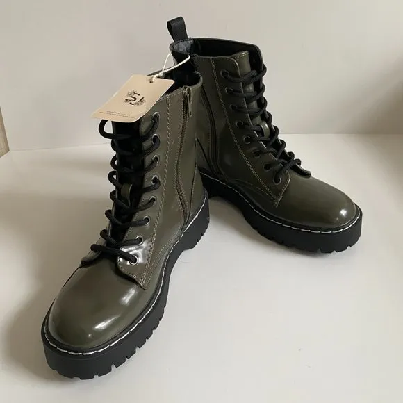 Sincerely Jules Harley Vegan Leather Olive Green Combat Boots Size 6.5 P3HA260P
