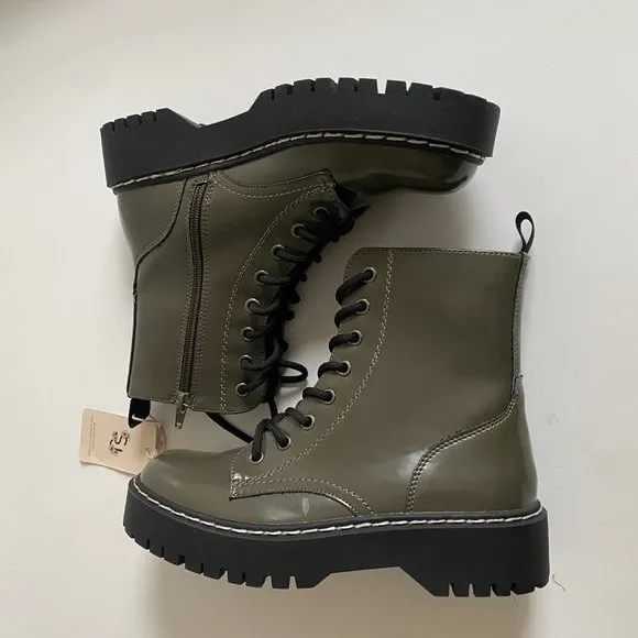 Sincerely Jules Harley Vegan Leather Olive Green Combat Boots Size 6.5 P3HA260P