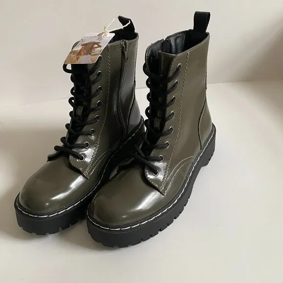 Sincerely Jules Harley Vegan Leather Olive Green Combat Boots Size 6.5 P3HA260P