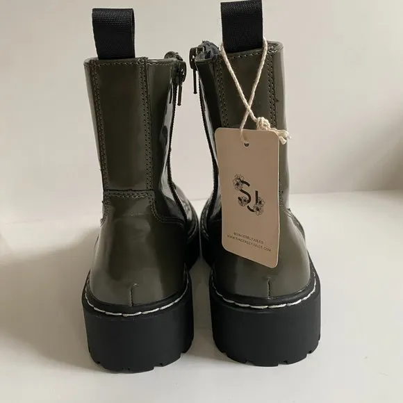 Sincerely Jules Harley Vegan Leather Olive Green Combat Boots Size 6.5 P3HA260P