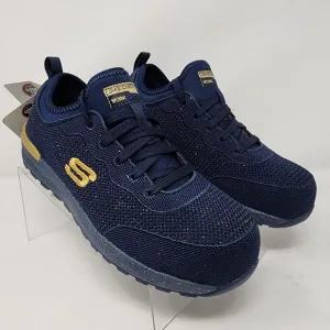 Skechers Work Shoes Womens 8 Blue Bulkin Balran Composite Toe Knit Sneakers Gold