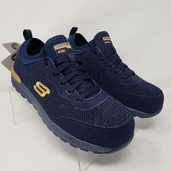 Skechers Work Shoes Womens 8 Blue Bulkin Balran Composite Toe Knit Sneakers Gold
