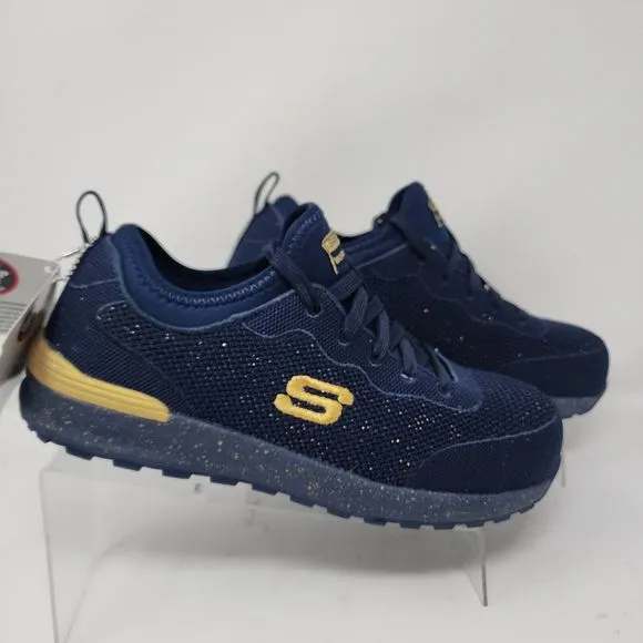 Skechers Work Shoes Womens 8 Blue Bulkin Balran Composite Toe Knit Sneakers Gold