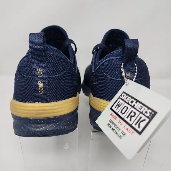 Skechers Work Shoes Womens 8 Blue Bulkin Balran Composite Toe Knit Sneakers Gold