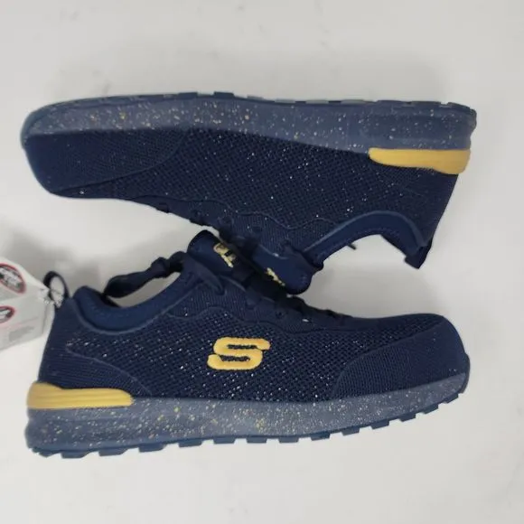 Skechers Work Shoes Womens 8 Blue Bulkin Balran Composite Toe Knit Sneakers Gold