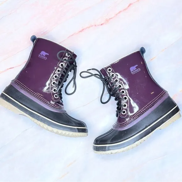 Sorel 1964 Waterproof Premium Patent Leather Purple Winter Boots 6.5