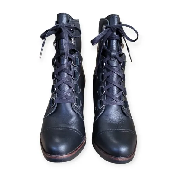 SOREL After Hours Full Grain Leather Lace-up Wedge Boots Black Brown Size 10