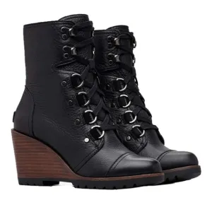 SOREL After Hours Full Grain Leather Lace-up Wedge Boots Black Brown Size 10