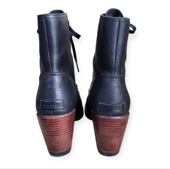 SOREL After Hours Full Grain Leather Lace-up Wedge Boots Black Brown Size 10