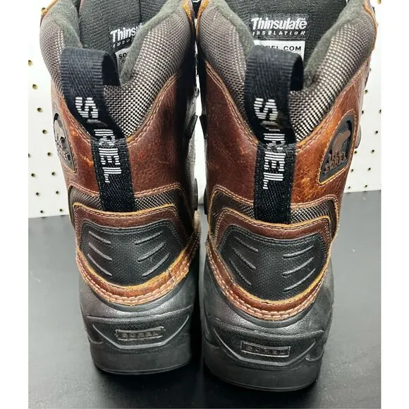 Sorel Avalanche Black Brown Leather Insulated Water Proof Boots size 9.5