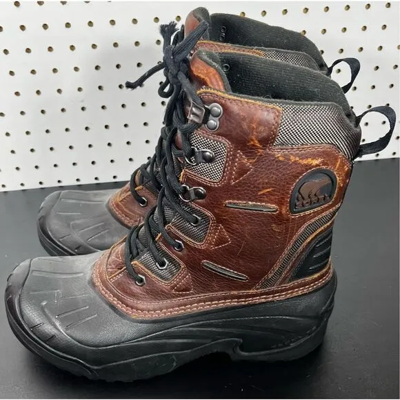 Sorel Avalanche Black Brown Leather Insulated Water Proof Boots size 9.5