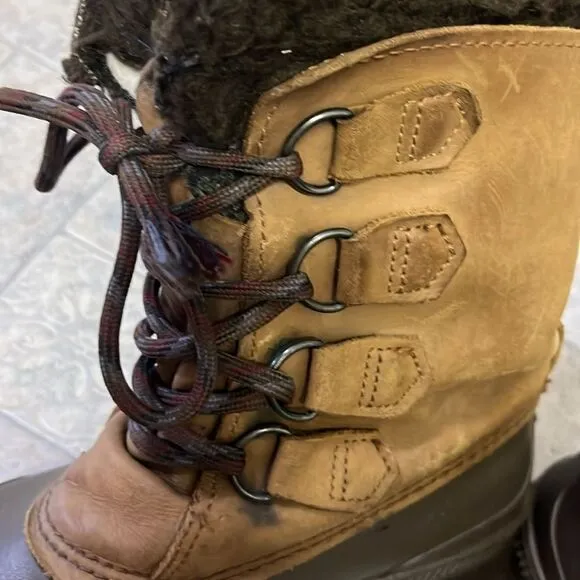 Sorel Badger Brown Women’s Insulated Winter Toe-Up Boots with Faux Fur- Size 7