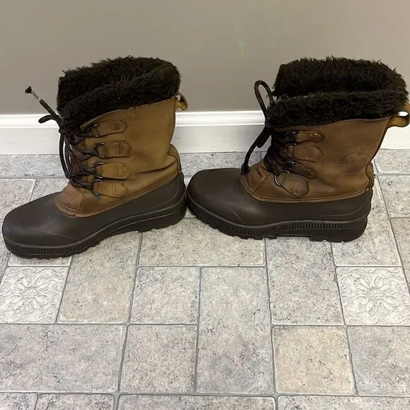 Sorel Badger Brown Women’s Insulated Winter Toe-Up Boots with Faux Fur- Size 7
