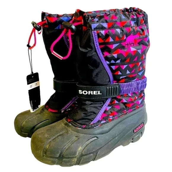 Sorel Black, Pink, and Purple Snow Boots Size 6 NWT