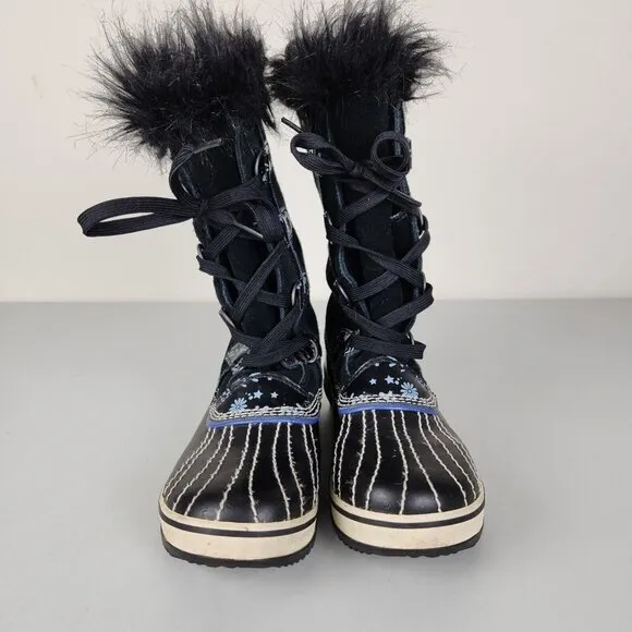 Sorel Boots Girls 4 Black Joan Of Arctic Youth Waterproof Winter Snow Kids