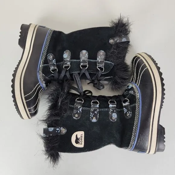 Sorel Boots Girls 4 Black Joan Of Arctic Youth Waterproof Winter Snow Kids