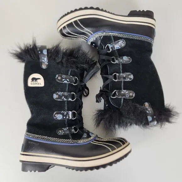 Sorel Boots Girls 4 Black Joan Of Arctic Youth Waterproof Winter Snow Kids