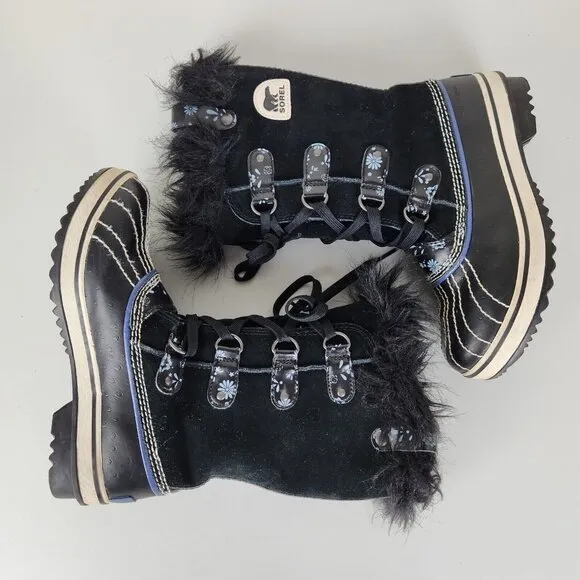 Sorel Boots Girls 4 Black Joan Of Arctic Youth Waterproof Winter Snow Kids