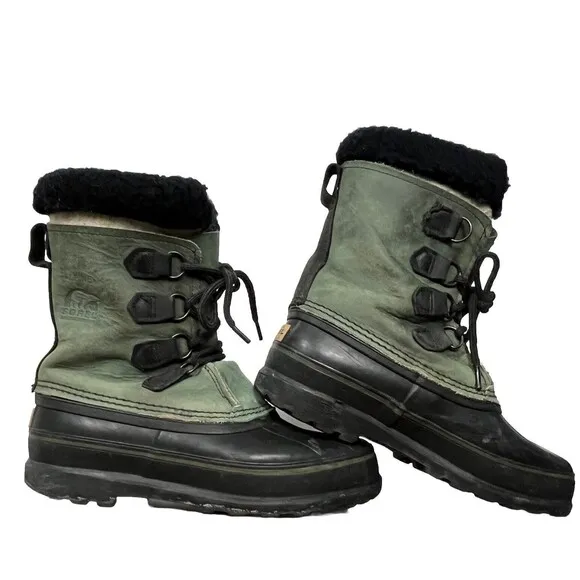 Sorel Boots Leather Waterproof Rubber Duck Insulated Winter Snow Green Women 9‎