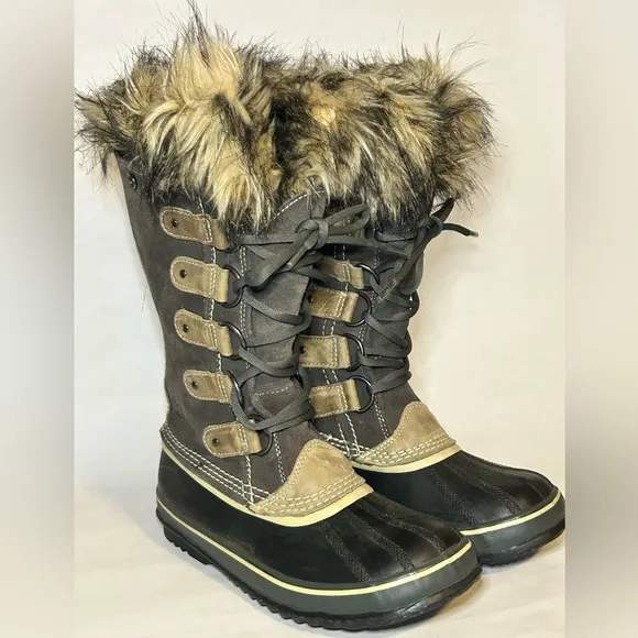 Sorel Boots Womens 7 Winter Snow JOAN OF ARCTIC Faux Fur‎ Suede Rubber Warm