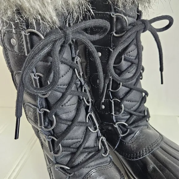 Sorel Boots Womens Size 7 Black Tofino II Tall Waterproof Faux Fur Lace-Up