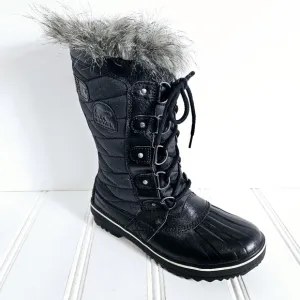 Sorel Boots Womens Size 7 Black Tofino II Tall Waterproof Faux Fur Lace-Up