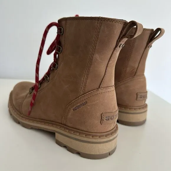 Sorel Boots Womens Womens 8.5 Tan Leather Lace Up Lennox Combat Hike Waterproof
