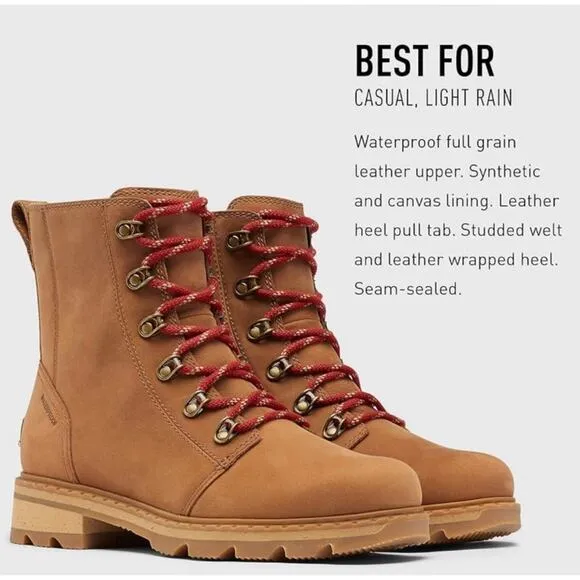 Sorel Boots Womens Womens 8.5 Tan Leather Lace Up Lennox Combat Hike Waterproof
