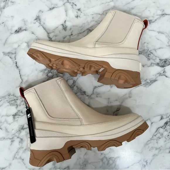 SOREL BREX Chelsea Waterproof Ankle Boots Natural Sea Salt Ivory Beige size 7