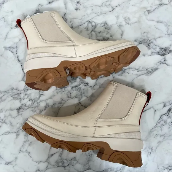 SOREL BREX Chelsea Waterproof Ankle Boots Natural Sea Salt Ivory Beige size 7