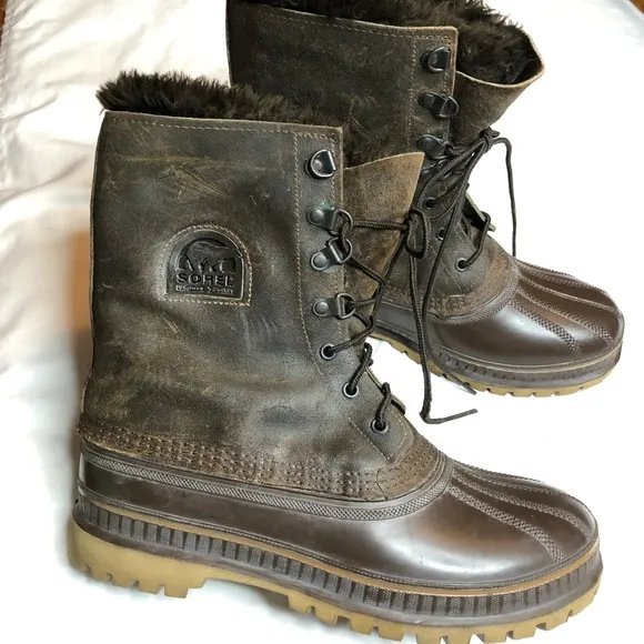 Sorel brown leather duck snow boots