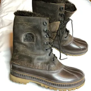 Sorel brown leather duck snow boots