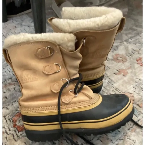 SOREL Caribou Insulated Snow Work Boots, Men's Size 8 - Brown Leather Waterproof