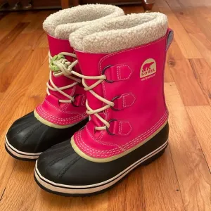 SOREL Caribou Waterproof Insulated Winter Boots. Kid’s Size 3. Pink/Black. EUC