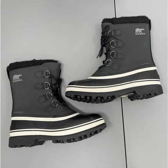 Sorel Caribu Winter Boots Men's 9 Black Grey NM1000-16 Insulated Waterproof