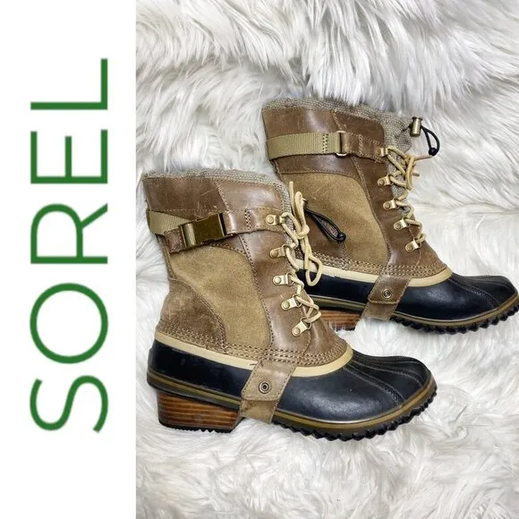 SOREL Conquest Carly Short Waterproof Leather Rain Snow Boots, Women’s 11