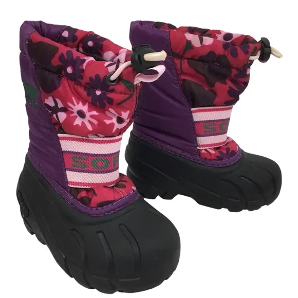 SOREL Cub Purple Pink Floral Insulated Snow Boots