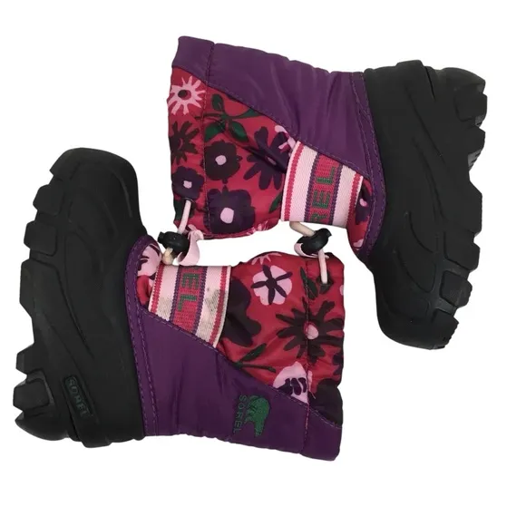 SOREL Cub Purple Pink Floral Insulated Snow Boots