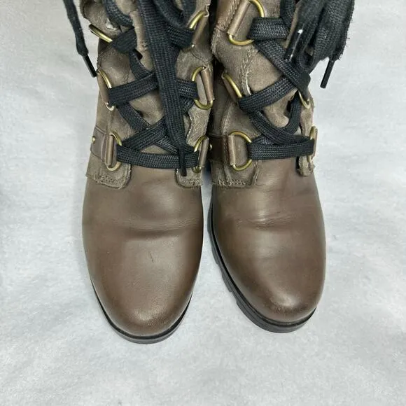 Sorel Emelie Lace Up Leather Boots Shearling Waterproof Womens Size 8