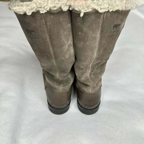 Sorel Emelie Lace Up Leather Boots Shearling Waterproof Womens Size 8